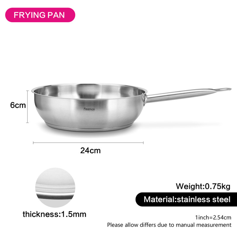 Fissman Frying Pan 24x6cm Without Glass Lid (Stainless Steel)