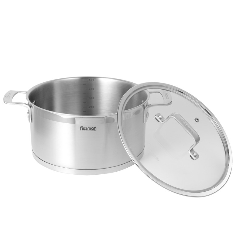 Fissman Stockpot Fobus 24x12cm/5.4LTR With Glass Lid (Stainless Steel)