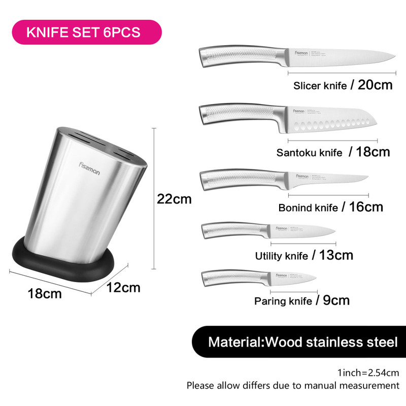 Fissman 6 Pc Knife Set Natori With Stainless Steel Block (3cr13 Steel)