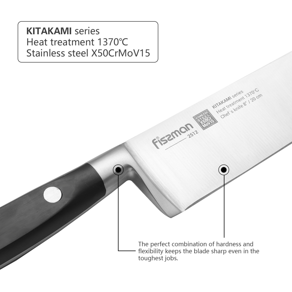 Fissman 8" Chef's Knife Kitakami (X50crmov15 Steel)