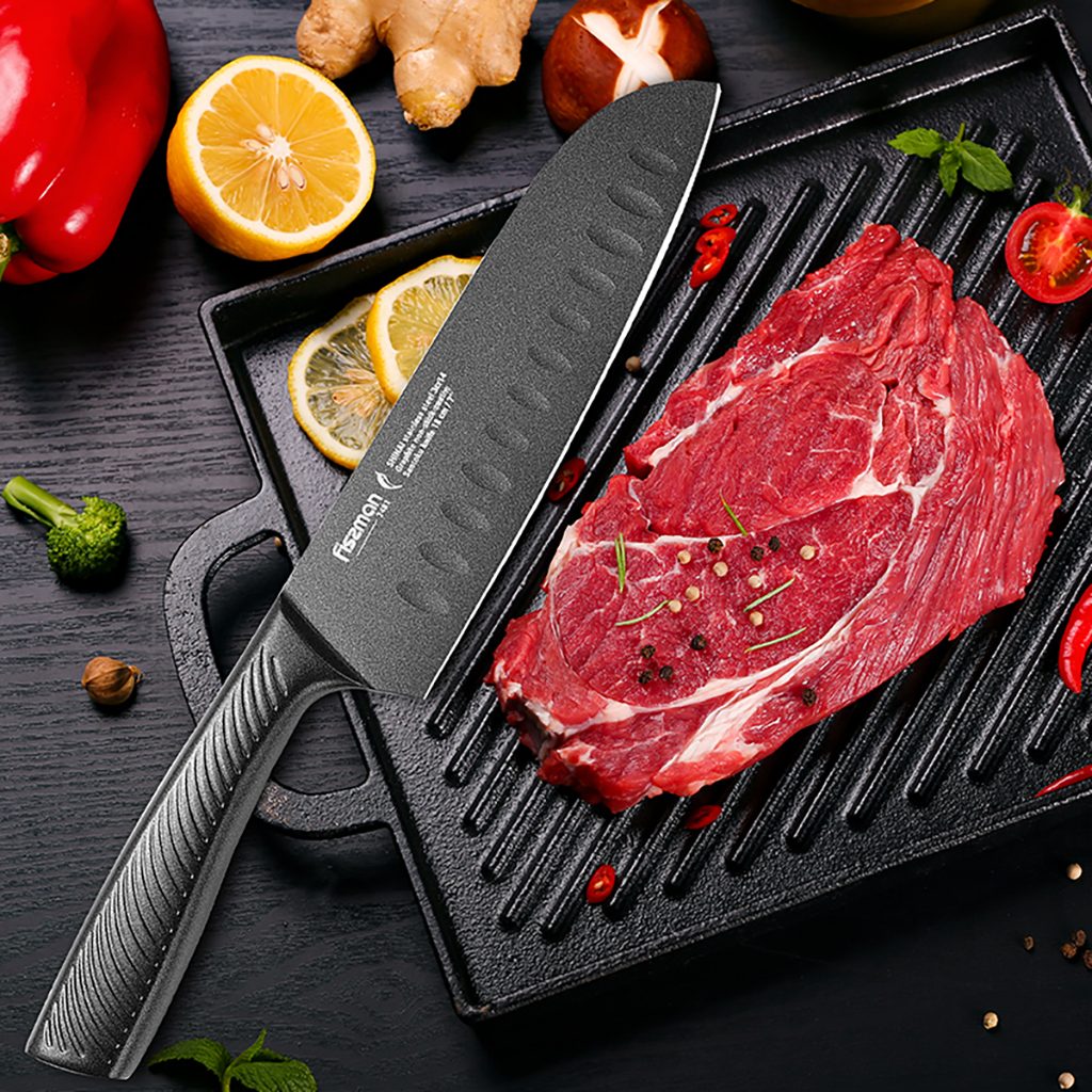 Fissman 7" Santoku Knife Shinai With Graphite Non-Stick Coating (3cr14 Steel)
