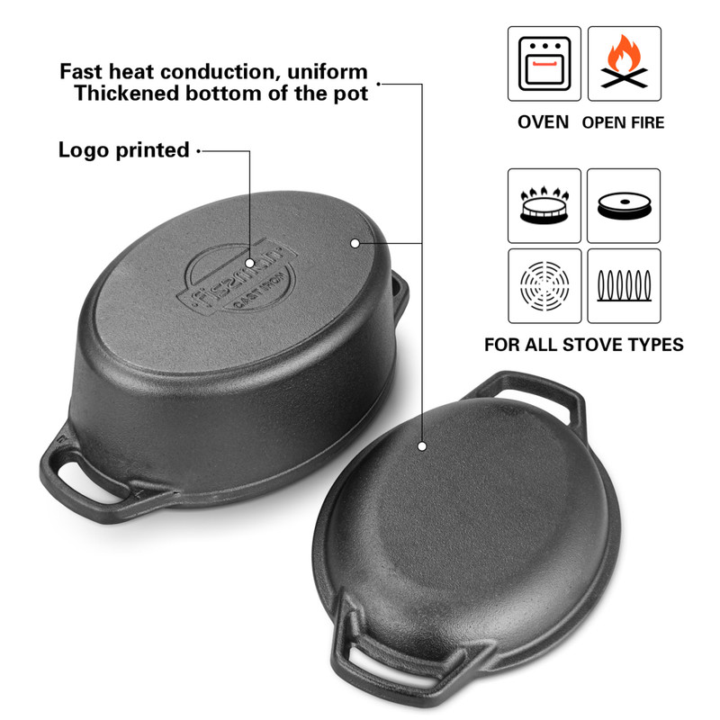 Fissman Casserole 29x21cm/4LTR With Lid-Griddle Pan (Cast Iron)