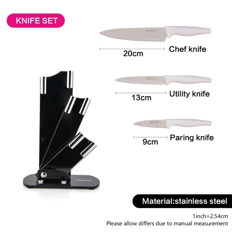 Fissman 4 Pcs Knife Set Yumi With Acrylic Stand (Non-Stick Coated Steel)