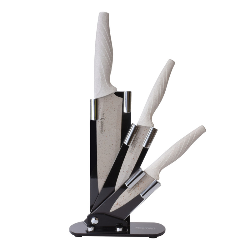 Fissman 4 Pcs Knife Set Yumi With Acrylic Stand (Non-Stick Coated Steel)
