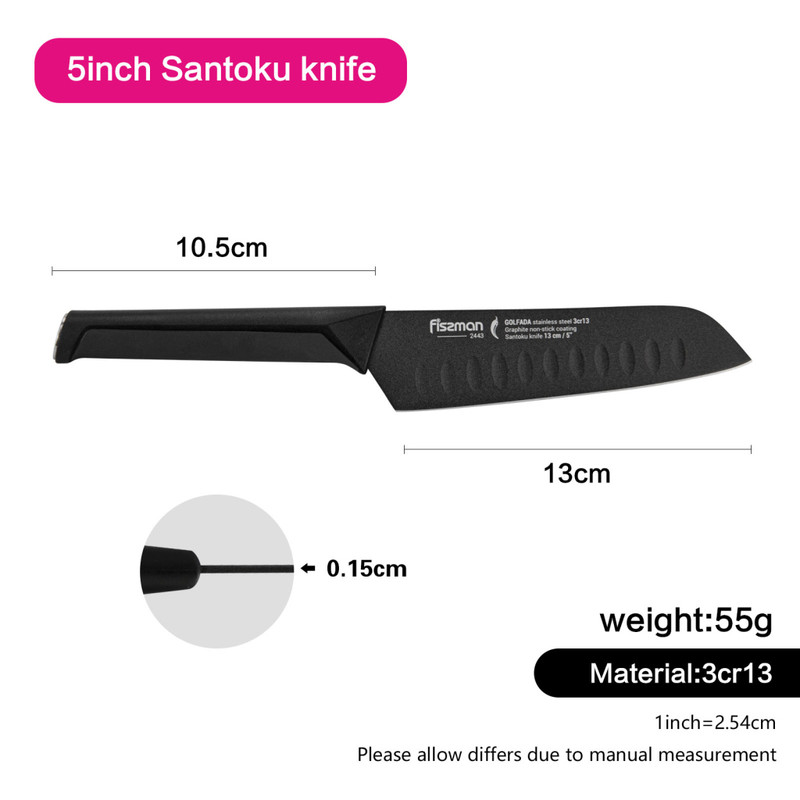 Fissman 5'' Santoku Knife Golfada With Graphite Non-Stick Coating (3cr13 Steel)