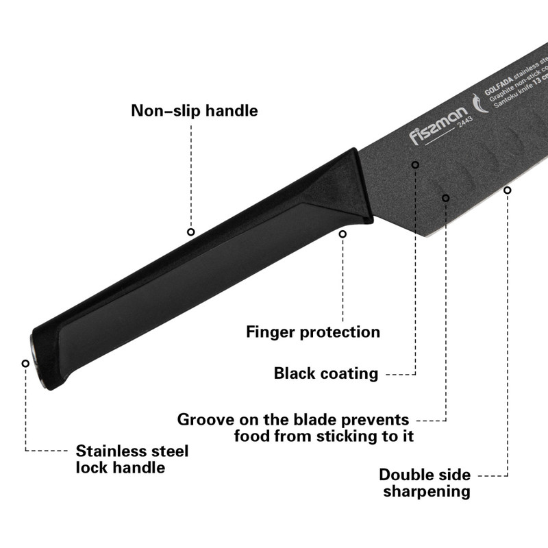 Fissman 5'' Santoku Knife Golfada With Graphite Non-Stick Coating (3cr13 Steel)