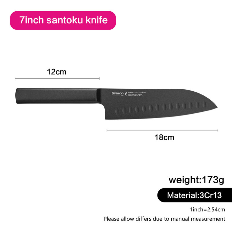 Fissman 7'' Santoku Knife Shinto With Black Non-Stick Coating (3cr13 Steel)