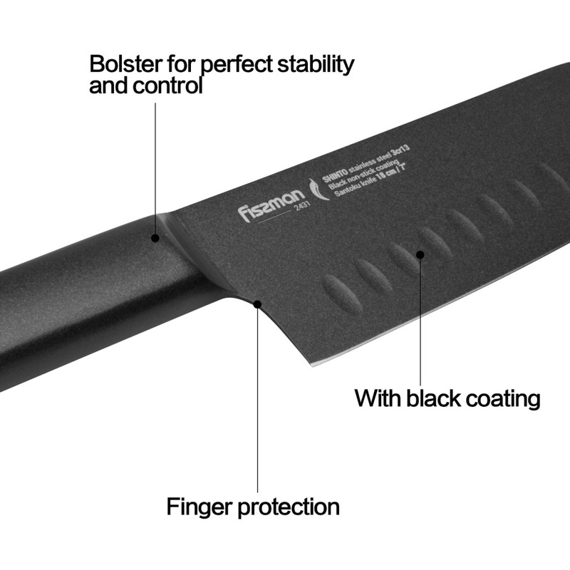 Fissman 7'' Santoku Knife Shinto With Black Non-Stick Coating (3cr13 Steel)
