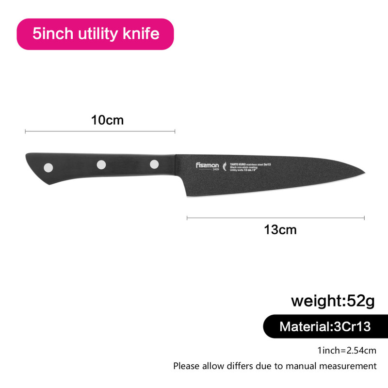 Fissman 5" Utility Knife Tanto Kuro With Black Non-Stick Coating (3cr13 Steel)