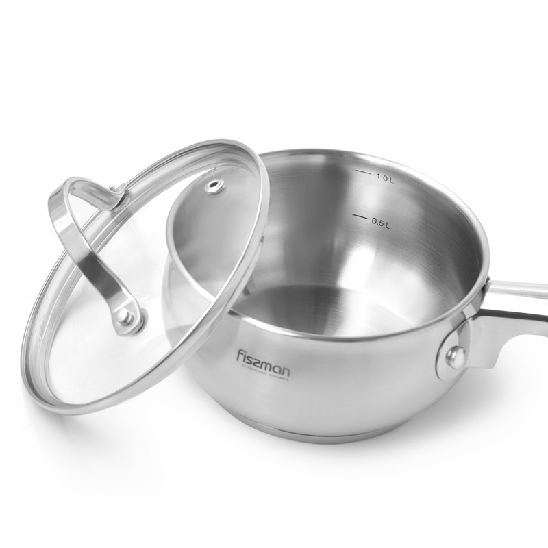 Fissman Saucepan With Glass Lid 14x7cm/1.1LTR (Stainless Steel)