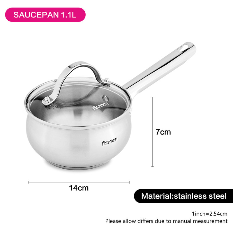 Fissman Saucepan With Glass Lid 14x7cm/1.1LTR (Stainless Steel)