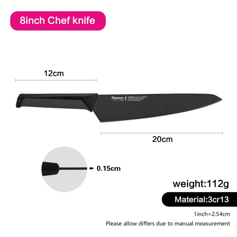 Fissman 8inch Chef's Knife Golfada With Graphite Non-Stick Coating (3cr13 Steel)
