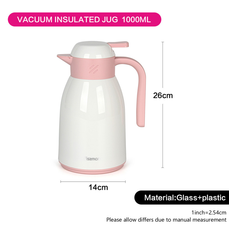 Fissman Vacuum Insulated Jug 1000ml Cream (Plastic Case With Glass Liner)
