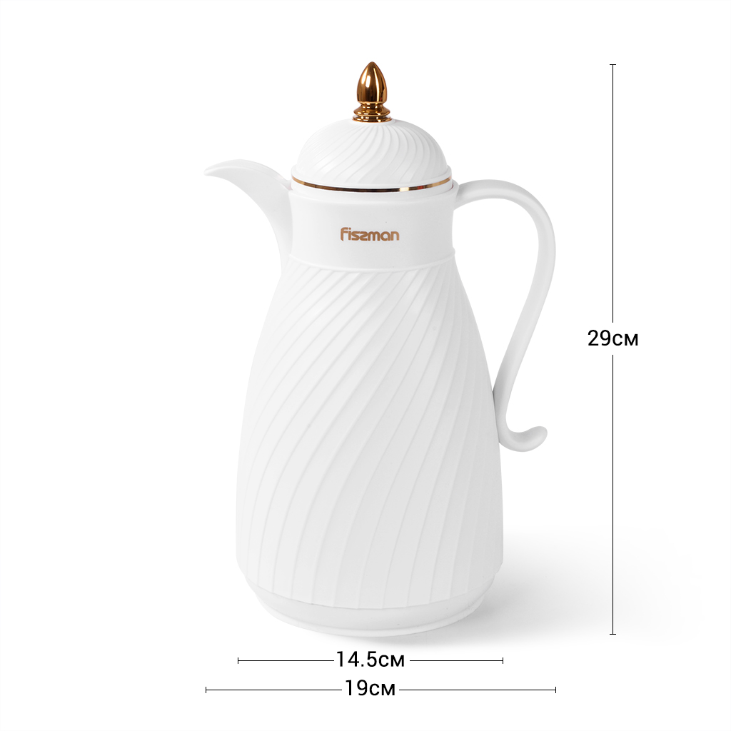 Fissman Vacuum Insulated Jug 1000ml White (Plastic Case With Glass Liner)