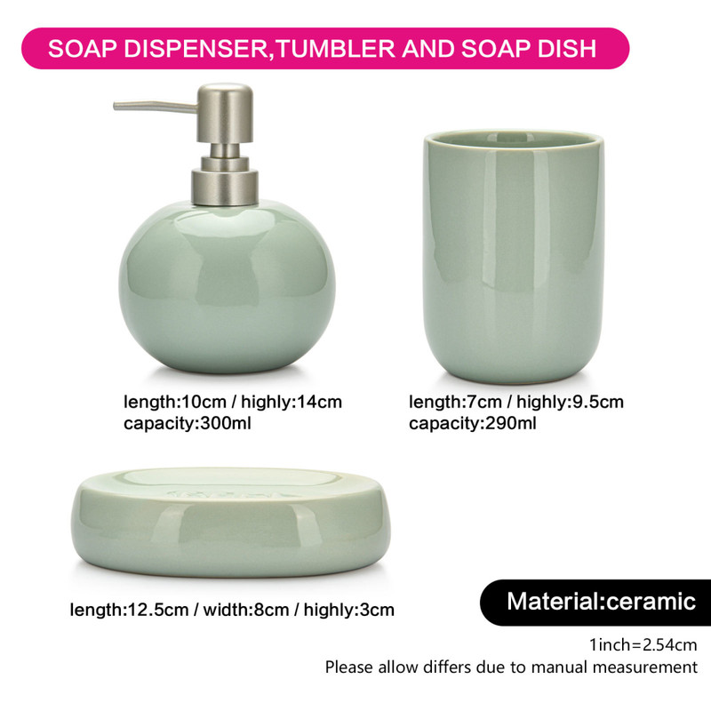 Fissman Set of Soap Dispenser 300ml Tumbler 290ml And Soap Dish (Ceramic)