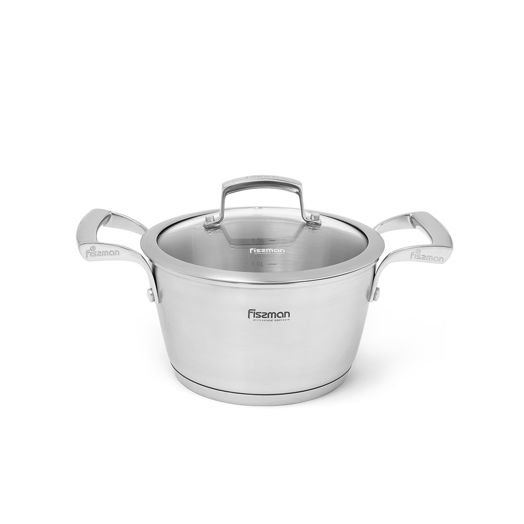 Fissman Millenium Casserole With Glass Lid 16x9cm/1.5LTR (Stainless Steel)
