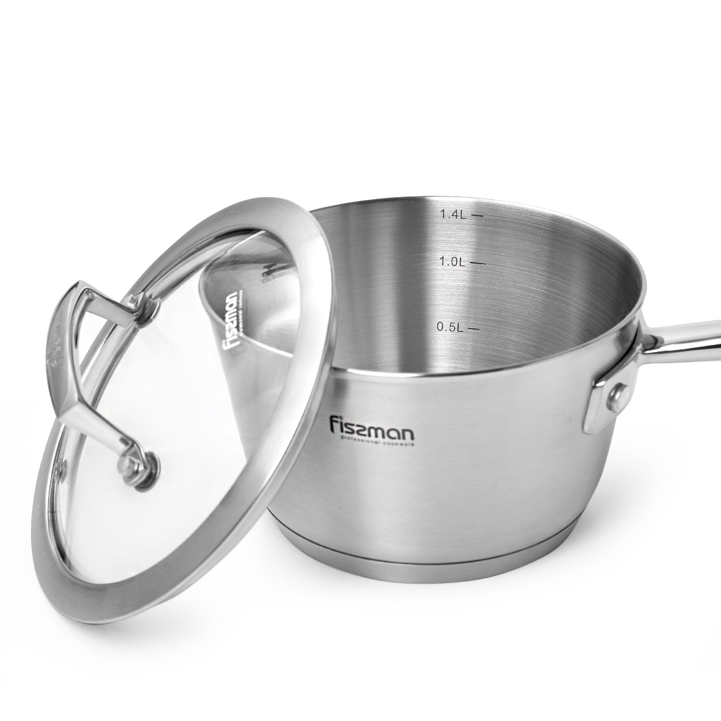 Fissman Millenium Saucepan With Glass Lid 16x9cm/1.5LTR (Stainless Steel)