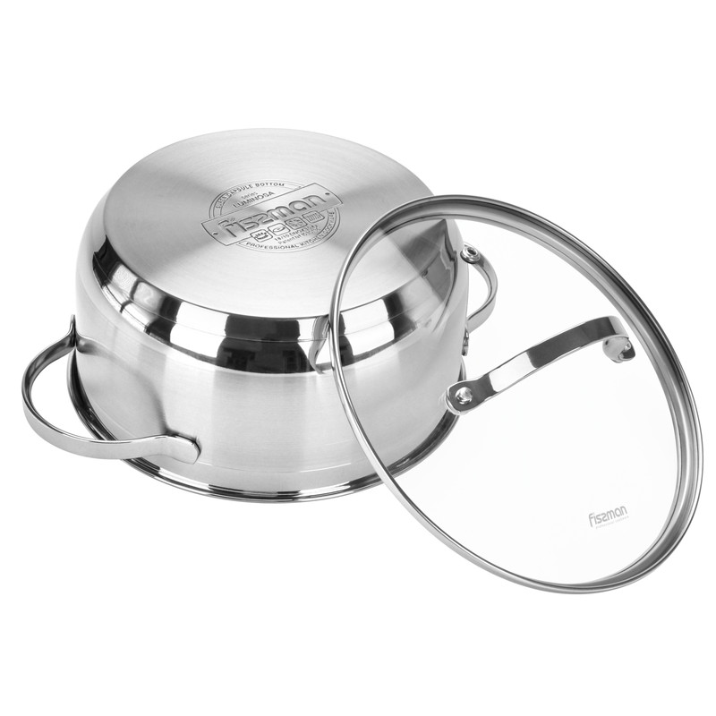 Fissman Stockpot Luminosa 20x9.5cm/3.0LTR With Glass Lid (Stainless Steel)
