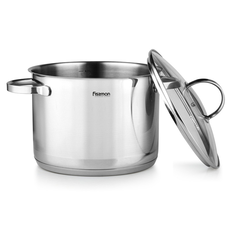 Fissman Stockpot Gabriela 20x14.5cm/4.5LTR With Glass Lid (Stainless Steel)