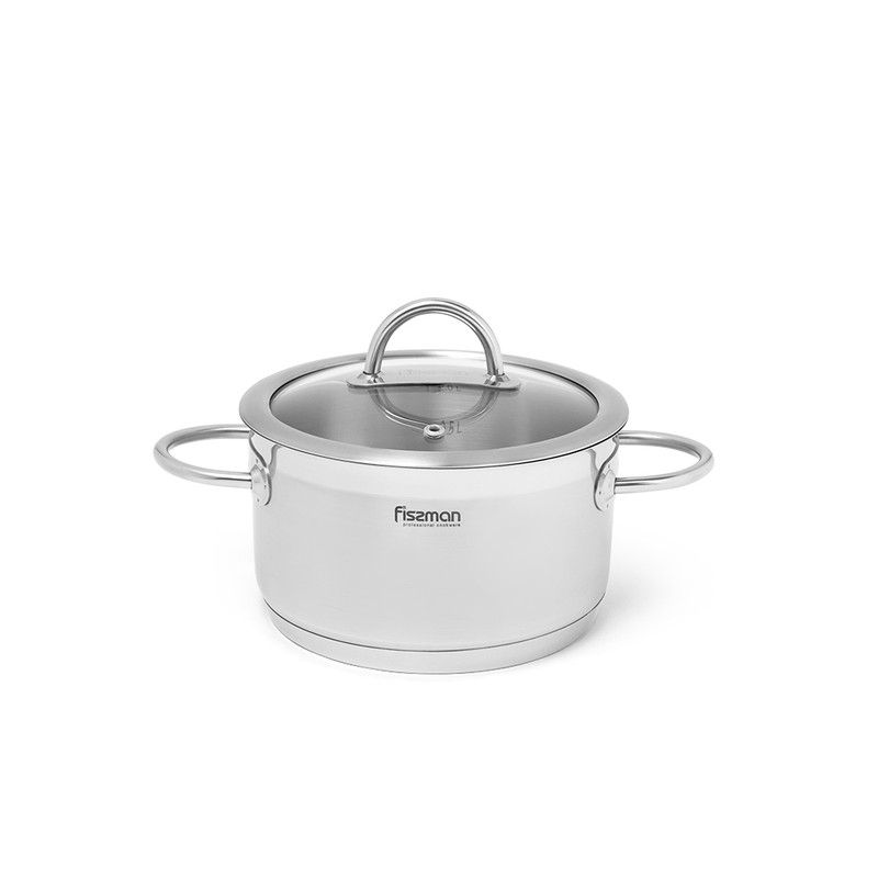 Fissman Stockpot Benjamin 16x9cm/1.8LTR With Glass Lid (Stainless Steel)