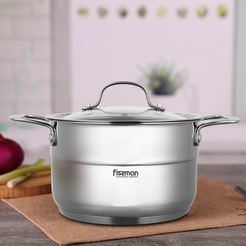 Fissman Nordia Casserole With Glass Lid 18x10cm/2.5LTR (Stainless Steel)