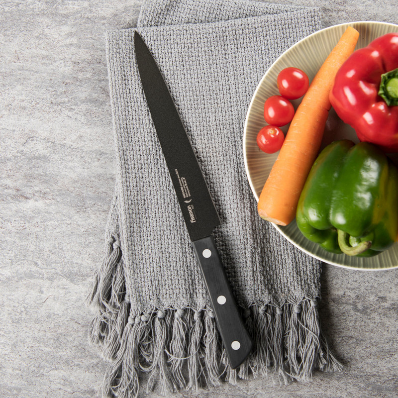 Fissman 8" Slicing Knife Tanto Kuro With Black Non-Stick Coating (3cr13 Steel)