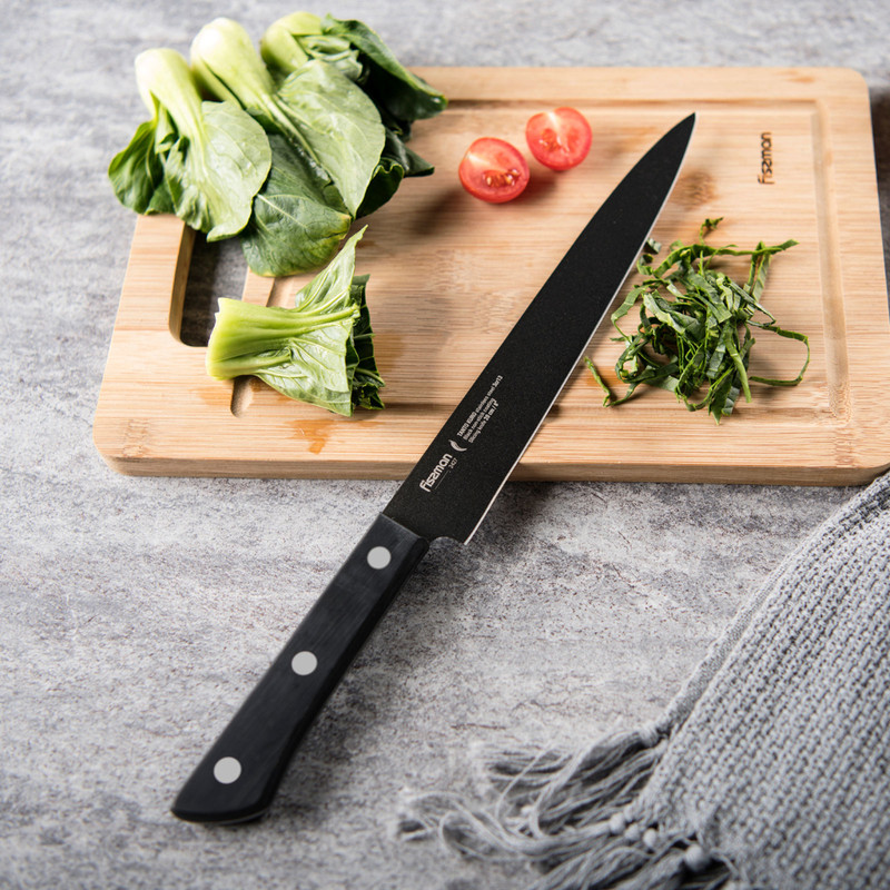 Fissman 8" Slicing Knife Tanto Kuro With Black Non-Stick Coating (3cr13 Steel)