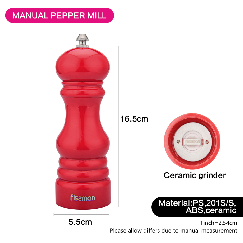 Fissman Salt And Pepper Mill Grinder Red 16.5x5.5cm