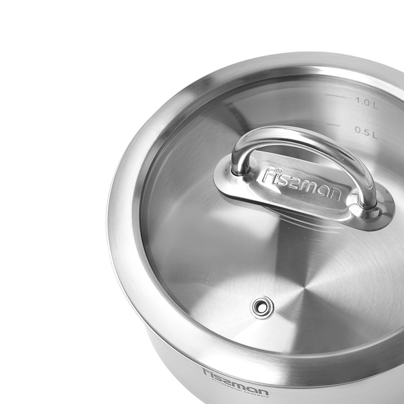 Fissman Saucepan Benjamin 16x75cm/1.5LTR With Glass Lid (Stainless Steel)