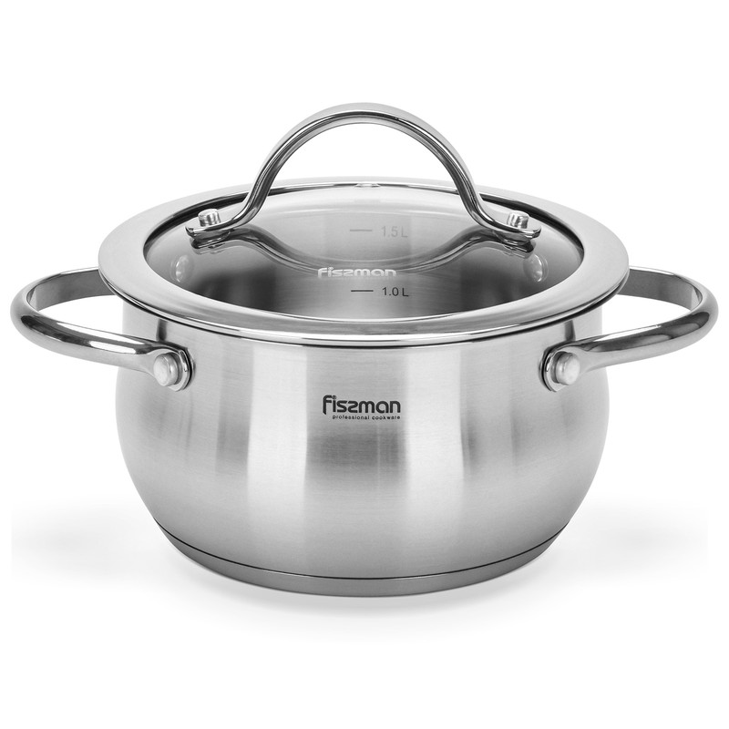 Fissman Stockpot Valery 16x8cm/1.6LTR With Glass Lid (Stainless Steel)