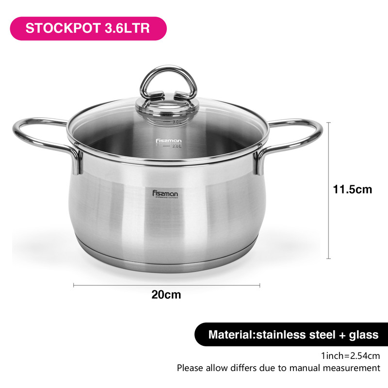 Fissman Stockpot Monica 20x11.5cm/3.6LTR With Glass Lid (Stainless Steel)