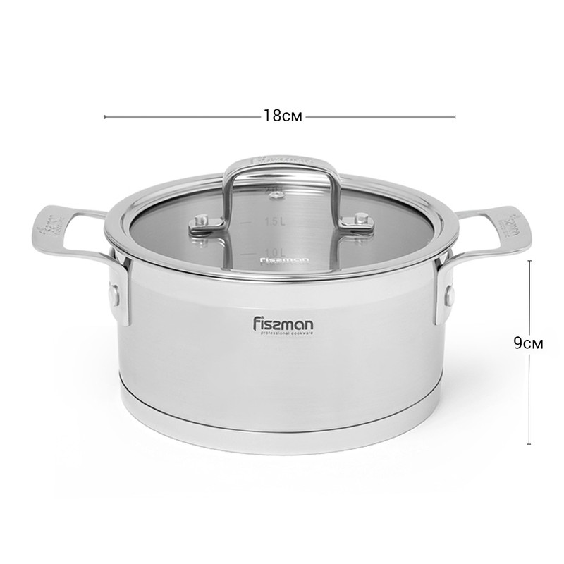Fissman Stockpot Fobus 18x9cm/2.2LTR With Glass Lid (Stainless Steel)