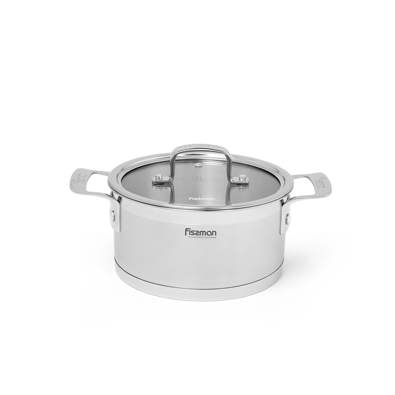 Fissman Stockpot Fobus 18x9cm/2.2LTR With Glass Lid (Stainless Steel)