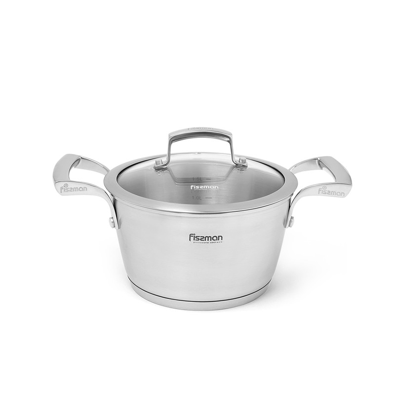 Fissman Millenium Casserole With Glass Lid 18x10cm/2.1LTR (Stainless Steel)