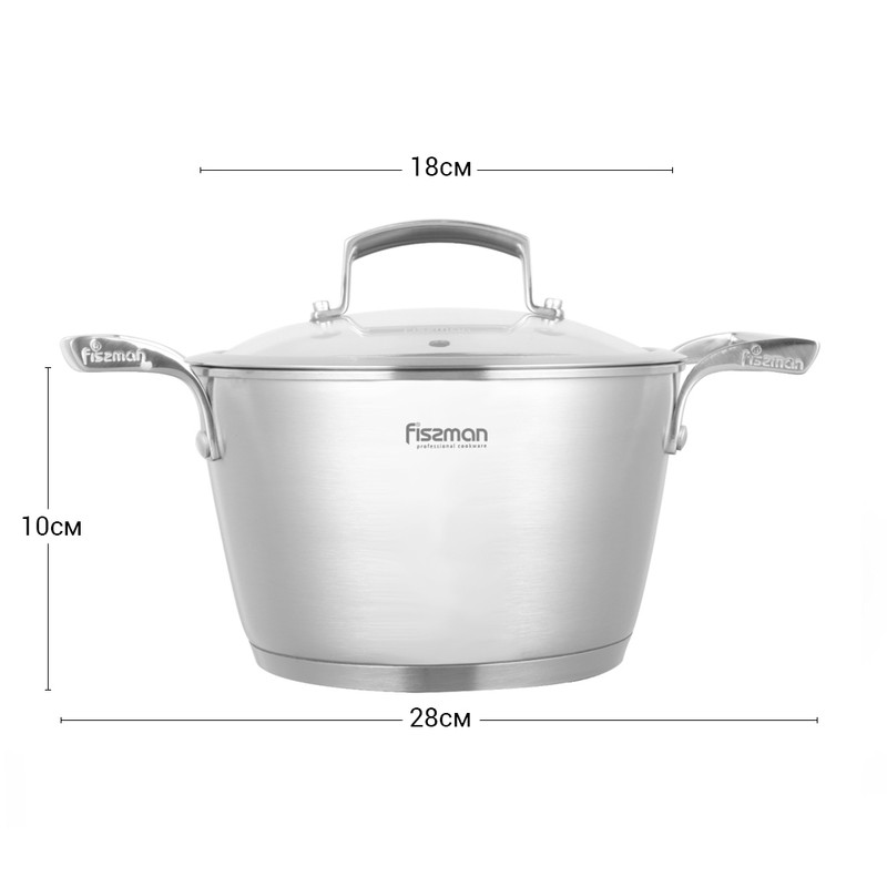 Fissman Millenium Casserole With Glass Lid 18x10cm/2.1LTR (Stainless Steel)