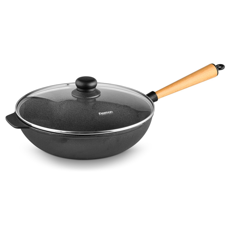 Fissman Wok 29x8.5cm/4LTR With Wooden Handle (Cast Iron)