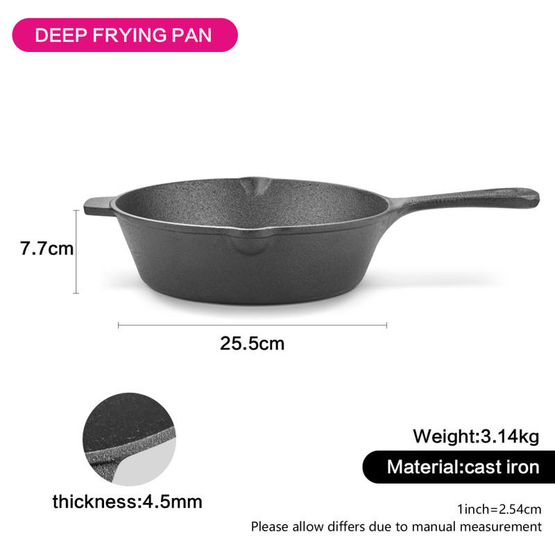 Fissman Deep Frying Pan 25.5x7.7cm With Helper Handle (Cast Iron)