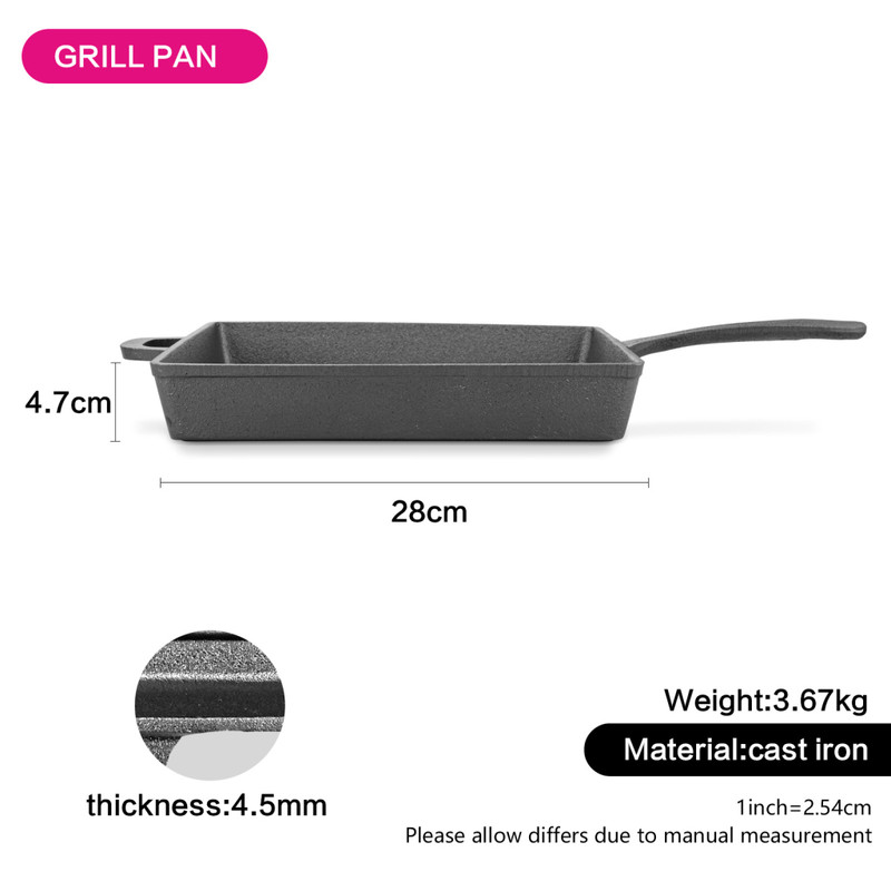 Fissman Square Grill Pan 28x4.7cm With Helper Handle (Cast Iron)