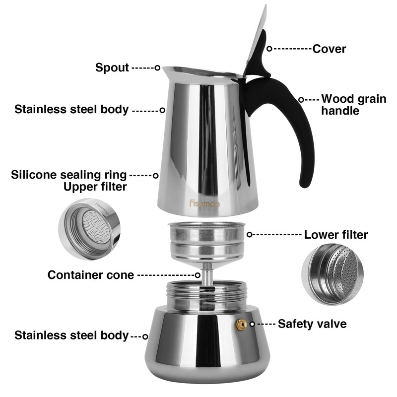 Fissman Coffee Maker (300ml) For 6 Cups (Stainless Steel)