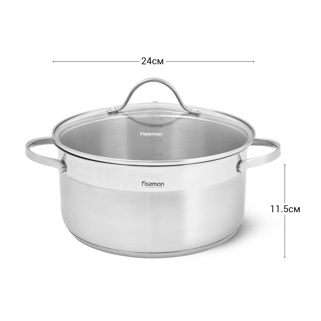 Fissman Cookware Set Evita 6 Pcs With Glass Lids (Stainless Steel)