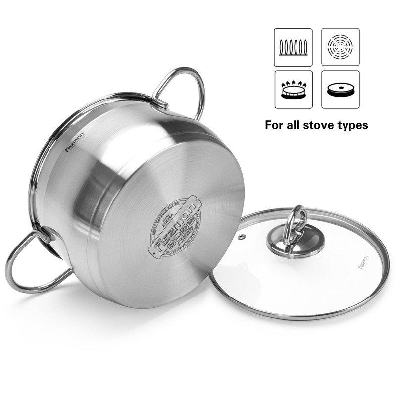 Fissman Stockpot Monica 24x13.5cm/6.1LTR With Glass Lid (Stainless Steel)