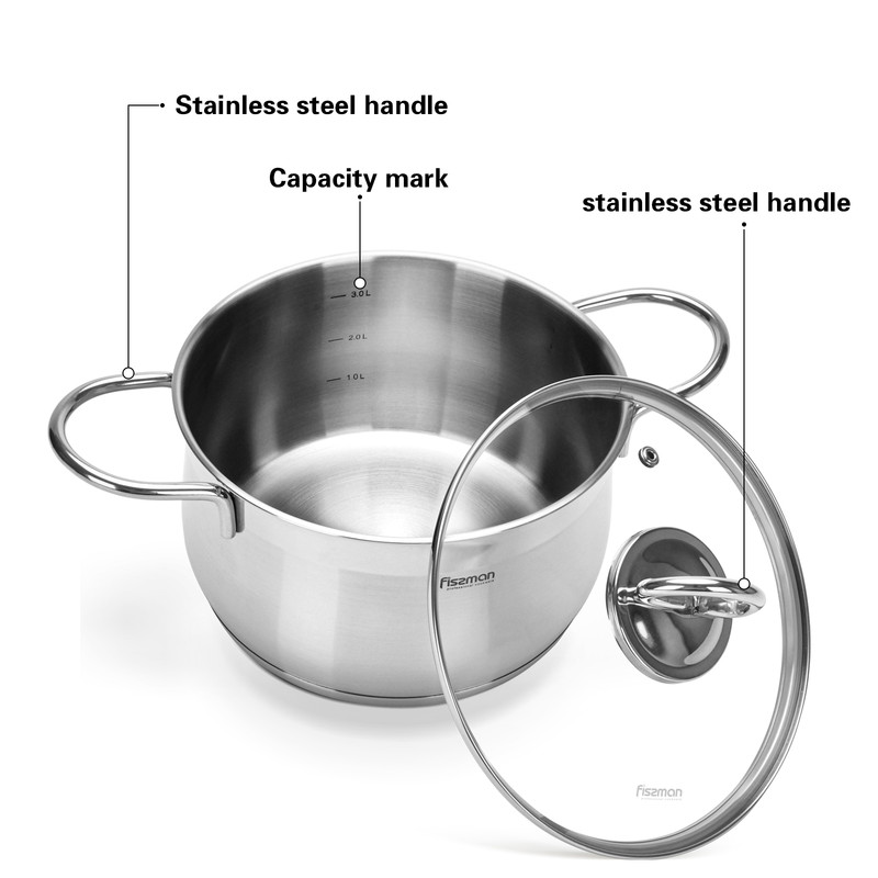 Fissman Stockpot Monica 16x9.5cm/1.9LTR With Glass Lid (Stainless Steel)