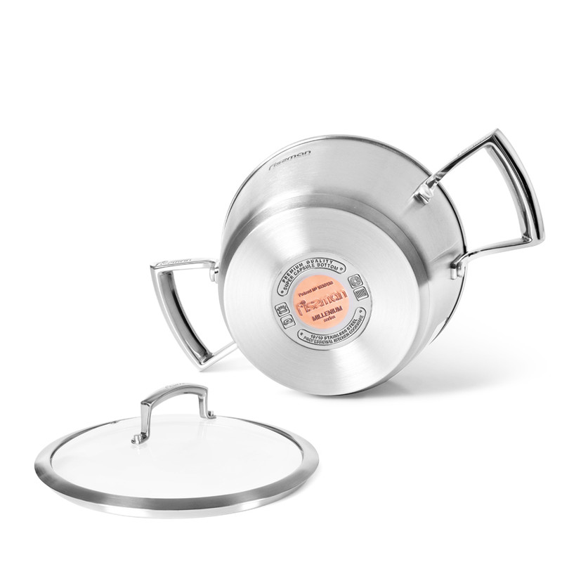 Fissman Stockpot Millenium 24x14cm/5.6LTR With Glass Lid (Stainless Steel)