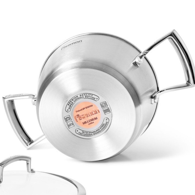Fissman Stockpot Millenium 24x14cm/5.6LTR With Glass Lid (Stainless Steel)