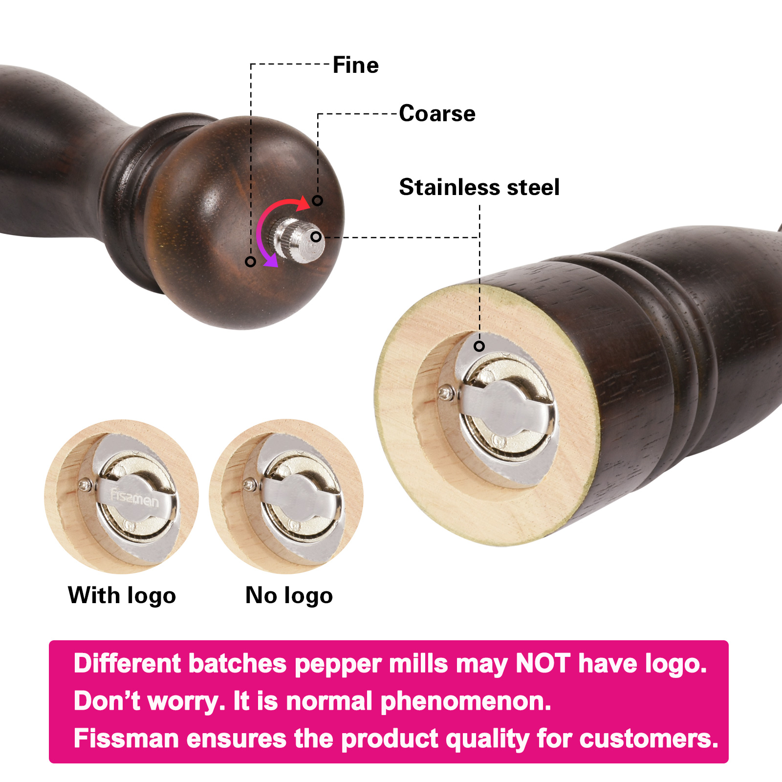 Fissman Pepper Mill 20x6cm (Wooden Body With Zinc Alloy Grinder)