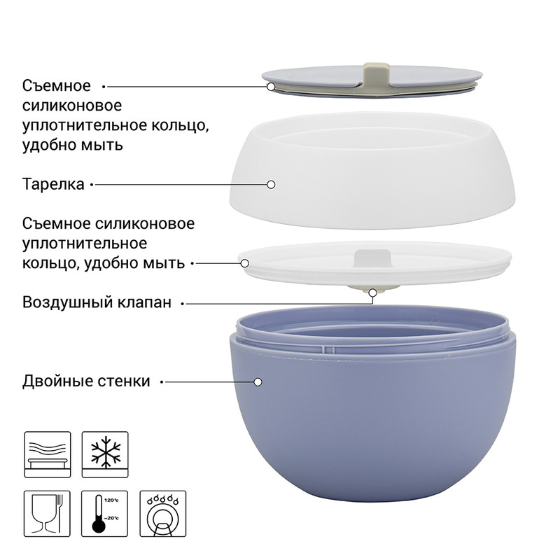 Fissman Round Lunch Box 14.8x14.8x12.1cm/800ml Blue (Plastic)