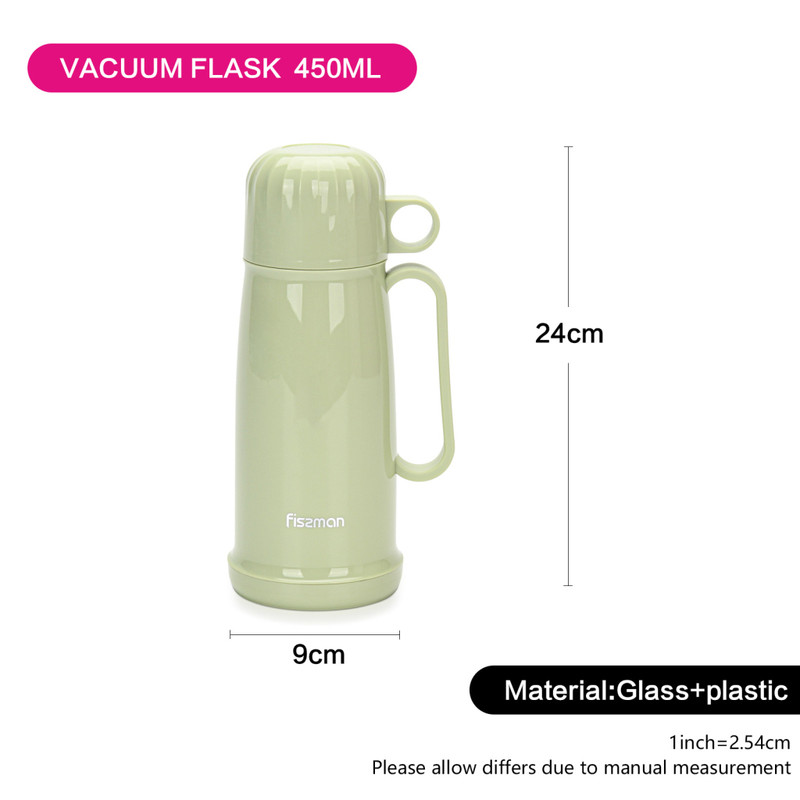 Fissman Vacuum Flask 450ml Olive (Plastic Case With Glass Liner)