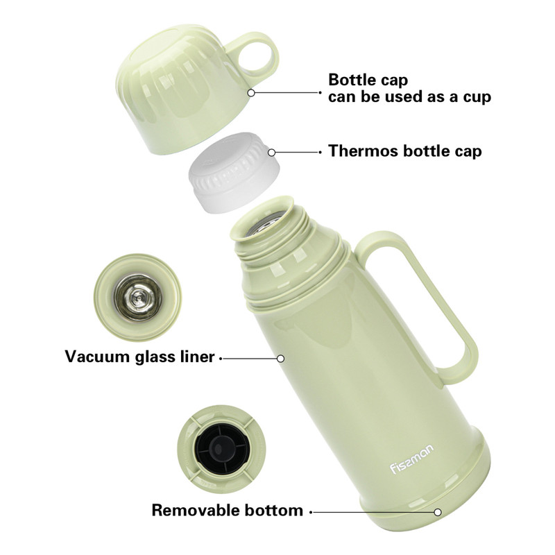 Fissman Vacuum Flask 450ml Olive (Plastic Case With Glass Liner)