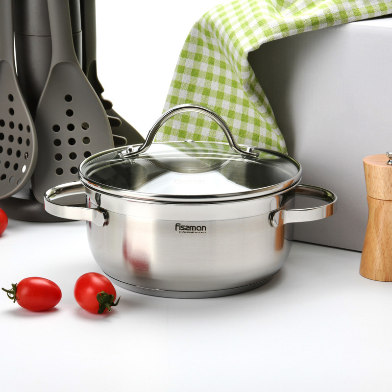Fissman Stockpot Luminosa 18x8.5cm/2.1LTR With Glass Lid (Stainless Steel)