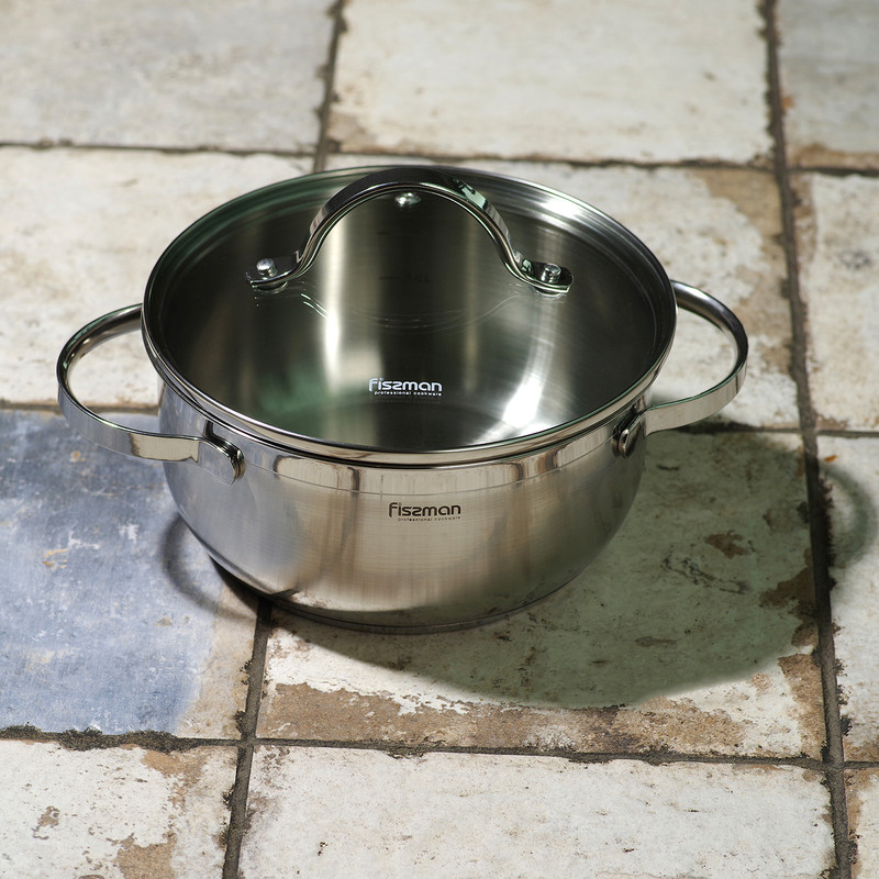 Fissman Stockpot Luminosa 18x8.5cm/2.1LTR With Glass Lid (Stainless Steel)
